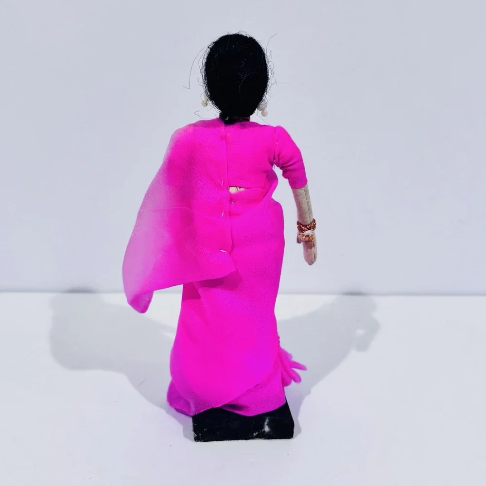Vintage Indian Hindu Culture‎ Cloth Doll Souvenir With A Traditional Pink Dress